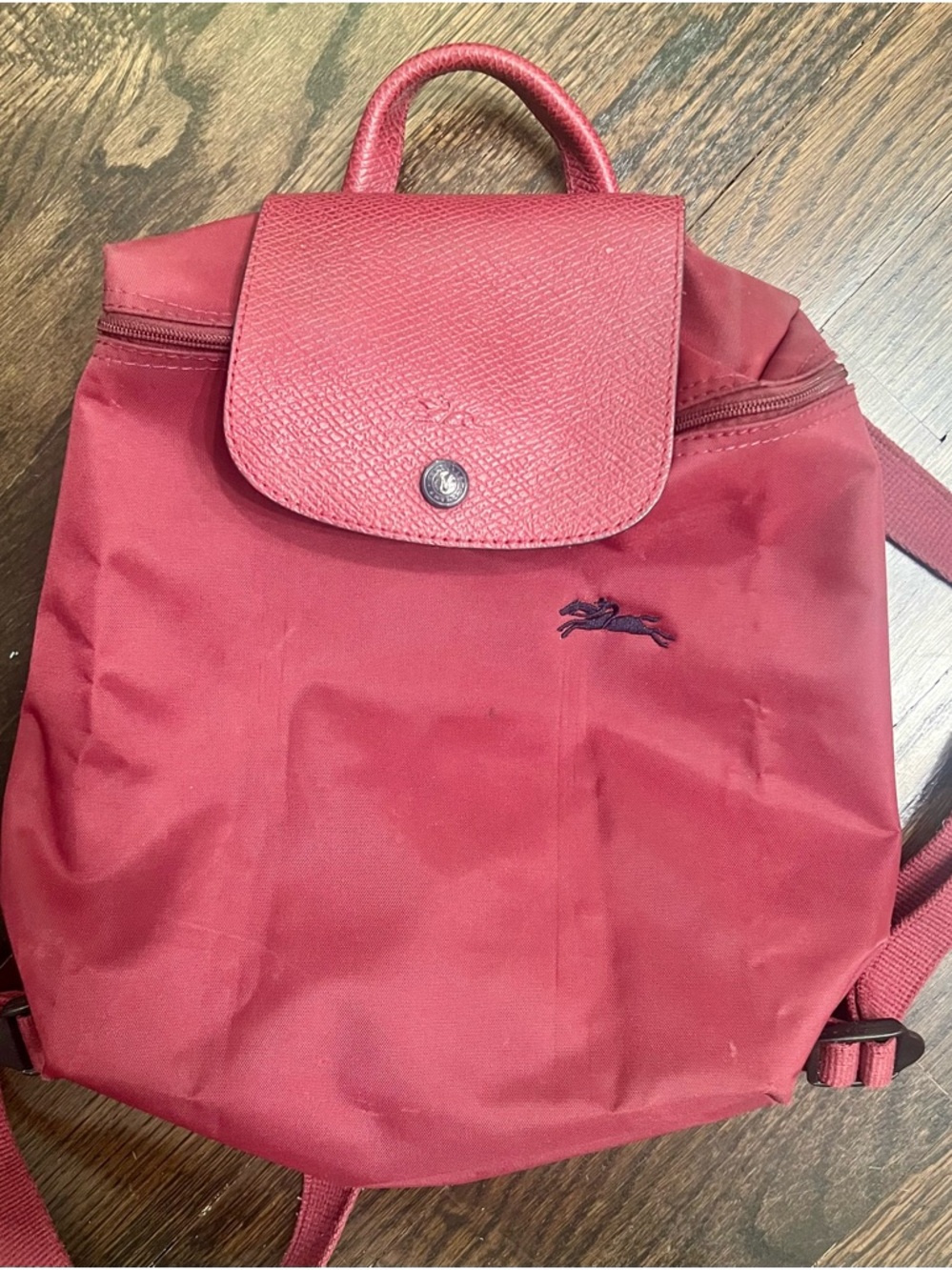 Longchamp Le Pliage Club Small Red Nylon Backpack with Top Flap